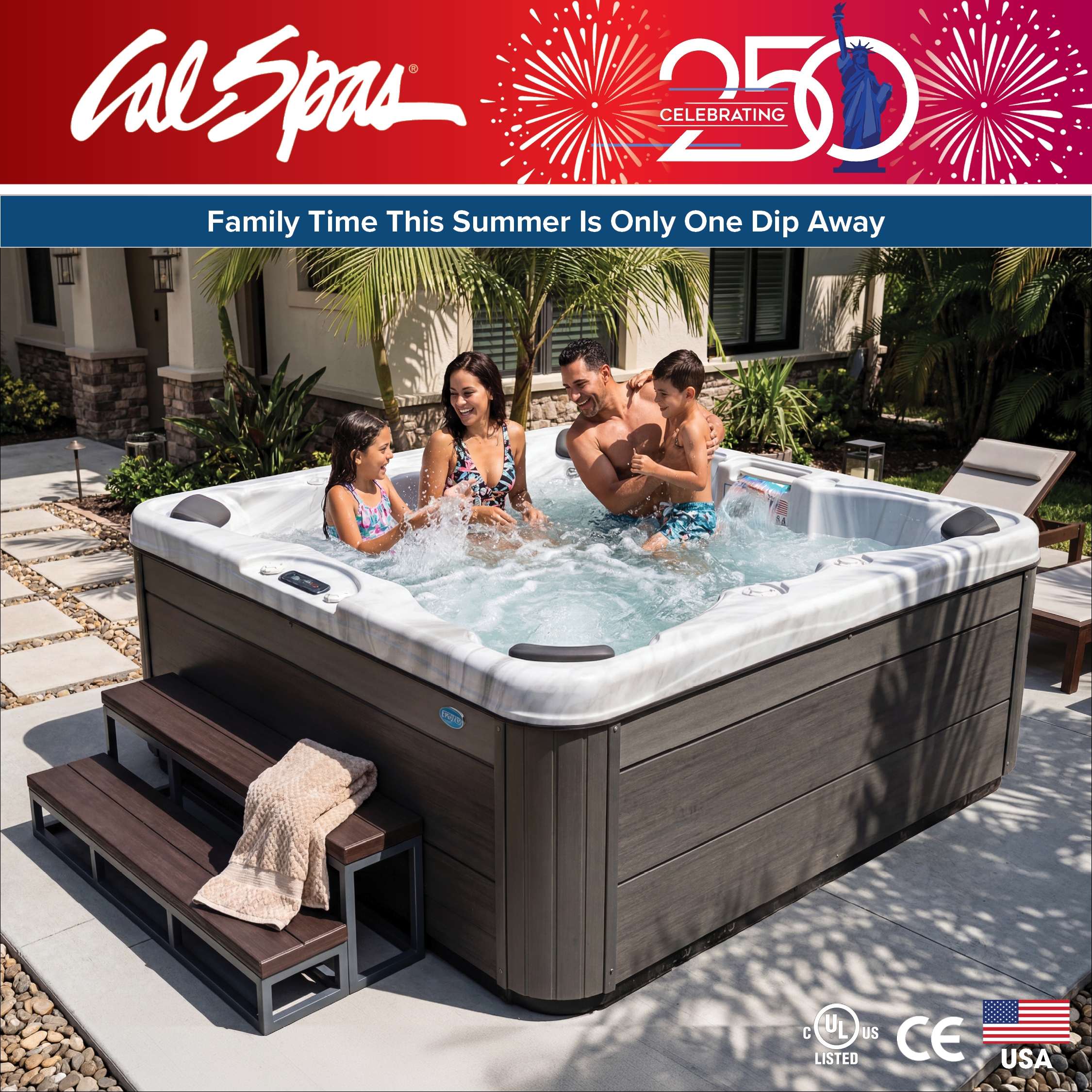 Calspas hot tub being used in a family setting - Chino Hills
